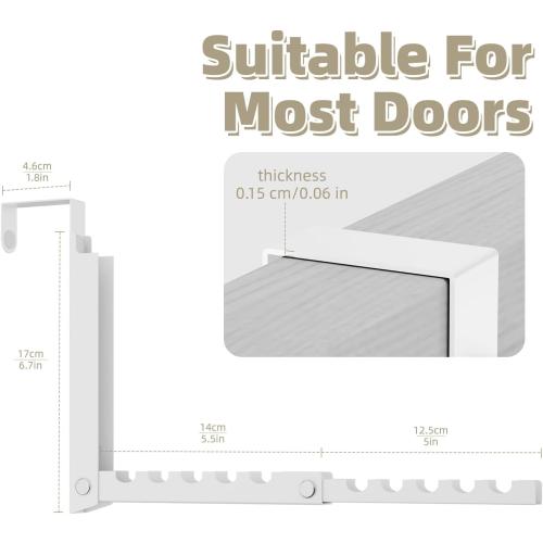 BAKON Over The Door Hooks, Small Space Double Folding Portable Over The Door Drying Rack for Laundry, Bathroom, Bedroom, Travel Storage and Drying (2Pack, White)