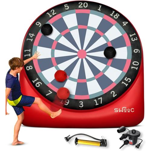 Swooc Games - Premium Inflatable Giant Kick Darts (15  Ways to Play) - Jumbo Soccer Dartboard with Air Pump - Big Carnival Games - Giant Outdoor Games - Oversized Dart Board Yard & Lawn Game