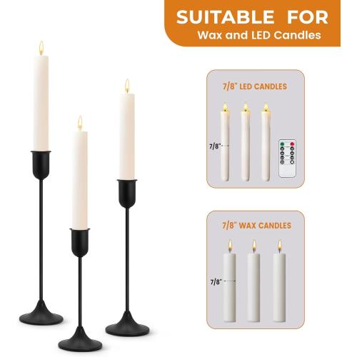 Candle Holder - 3 PCS Candlestick Holders - Vintage Candle Stick Holder - Modern Decorative Centerpiece - Cozy Atmosphere Gift for Home Decor, Wedding, Black Taper