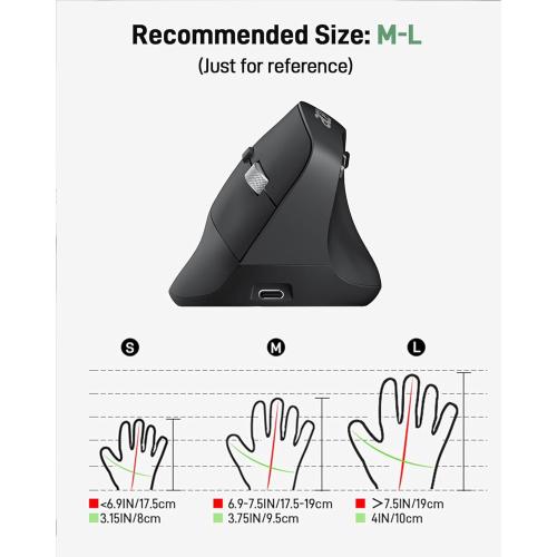 acer Ergonomic Mouse Wireless, Adjustable DPI Vertical Mouse 1000/1200/1600 with 6 Buttons, Rechargeable Ergo Mice with 2.4GHz USB Receiver for Computer, Laptop, PC, iMac and Desktop