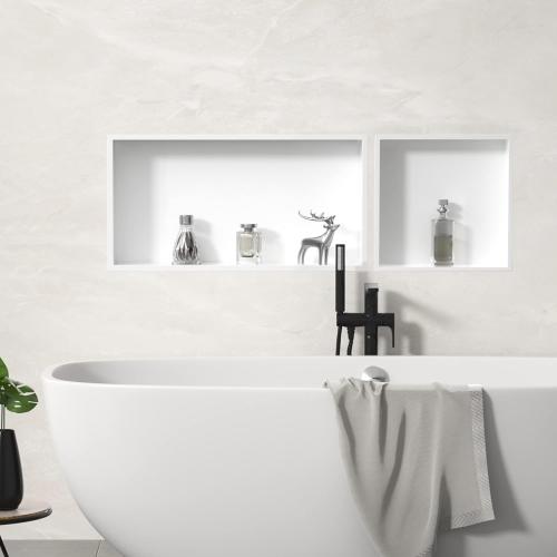 Stainless Steel Shower Niche 24 X 12 White No Tile Needed Niche Shower Recessed Wall Horizontal Niches for Bathroom Storage Over Mount Installation