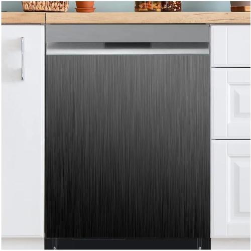 Black Brushed Stainless Steel Dishwasher Magnet Skin Cover, Black Metal Pattern Front Dishwasher Cover Magnet Decoration, Stainless Steel Home Cabinet Decals Appliances Sticker - 23L x 26H Magnetic