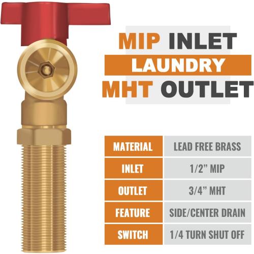 SUNGATOR Mip Washer Valve Box, 1/2 Inch Mip (Sweat) Inlet x 3/4 Inch MHT Outlet, Sweat Washing Machine Box with Brass Valves Installed