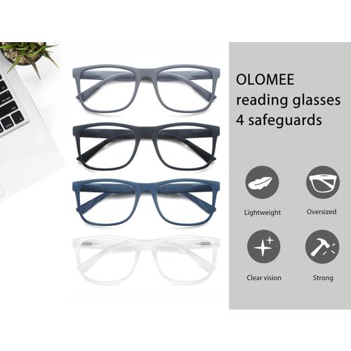 Large Reading Glasses Mens Oversized Wide Readers  1.50 Lightweight Square Magnifying Cheaters Glasses for Men W/Big Head 4 Pack