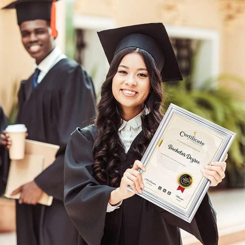 Memory Island 8.5x11 Diploma Document Frames,Real Glass Fronts, 4 Pack Silver Certificate Frames for Wall Or Tabletop Display,Diploma Frames For Degree Award