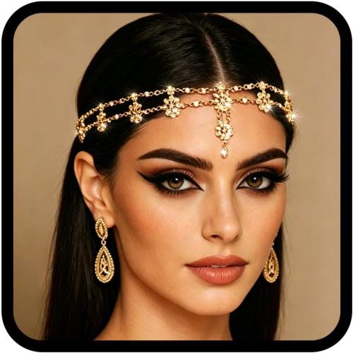 Yalice Gold Head Chain Indian Floral Bollywood Forehead Headpieces Elastic Goddess Bridal Wedding Hair Jewelry for Women