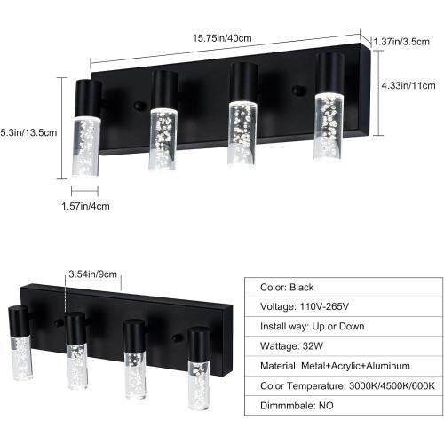 Stainless steel color 4-Light LED Vanity Light Fixture  - Modern Bathroom Lighting, Over Mirror Illumination | Multicolor Temperature 3000K/4000K/6000K | Stylish Bathroom Dec