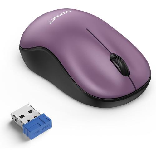 TECKNET Wireless Mouse for Laptop, 2.4G Silent Computer Mouse Quiet Click with 5 DPI Levels,Contoured Grip,Small Portable 30 Months Battery Cordless Mice for PC, Chromebook, Mac-Purple