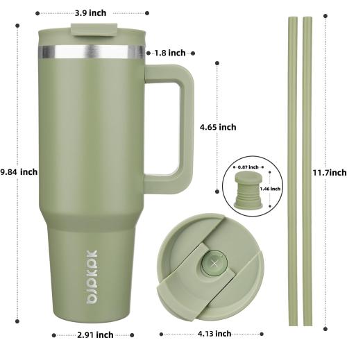 BJPKPK 40 oz Insulated Tumbler With Lid And Straw Stainless Steel Tumblers Cup With Handle For Women And Men,Sage
