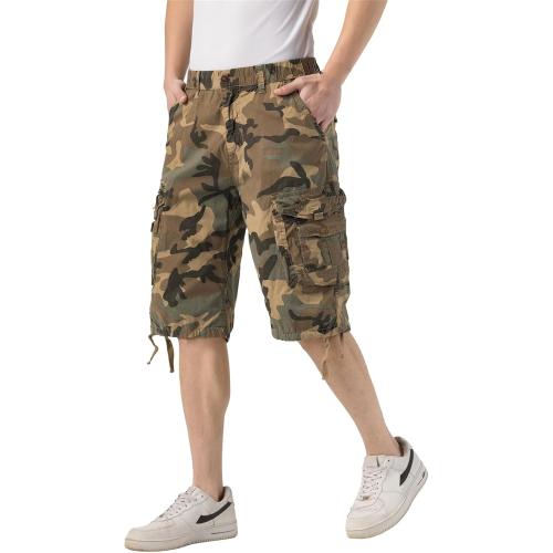 Size 38 DGWZ Mens Cargo Shorts Elastic Waist Multi Pocket Hiking Outdoor Camo Stretch Cotton