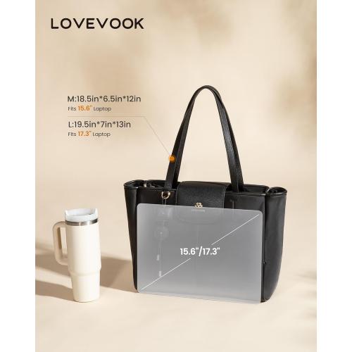 LOVEVOOK Laptop Tote Bag for Women,Nylon Work Totes with 15.6 Inch Laptop Compartments, Lightweight Computer Purse with Large Cup Holder,Travel Tote with Luggage Straps***Black