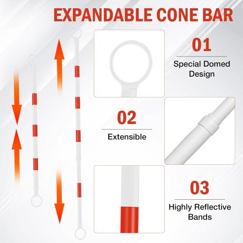 6 Pcs Retractable Traffic Cone Bar, Lightweight Cone Bars, Length from 4ft to 7.2ft, Road Cone Connecting Rod, White and Red, Perfect as Traffic Road