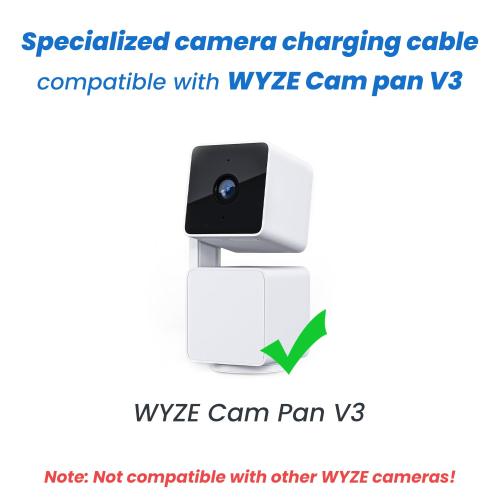 10FT Power Extension Cable Compatible with Wyze Cam Pan v3 Otudoor Security Camera, Micro USB Cord 90 Degree Charger Adapter L-Shaped Long Flat Waterproof Charging Cord-White