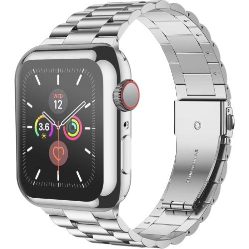 iiteeology Compatible with Apple Watch Bands 44mm Series 6 5 4 Se, Upgraded Stainless Steel Band with iWatch Screen Protector Case for Men Women Silver/Silver