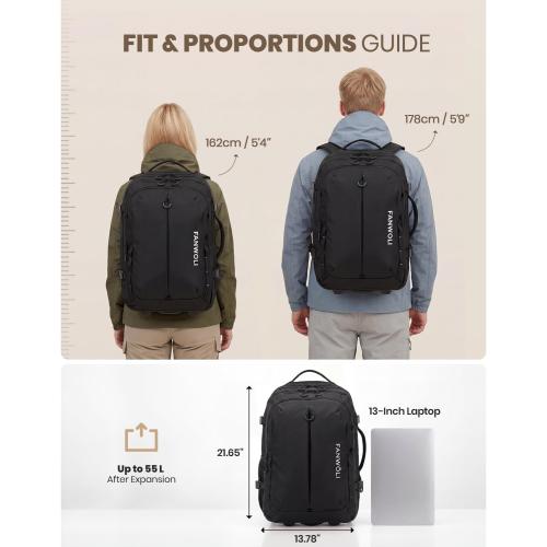 Fanwoli Rolling Vacuum Backpack Travel with One-Button Compression, 55L Expandable, Water Resistant Carry-On Suitcase Luggage, Ideal for Outdoor/Family/Trips