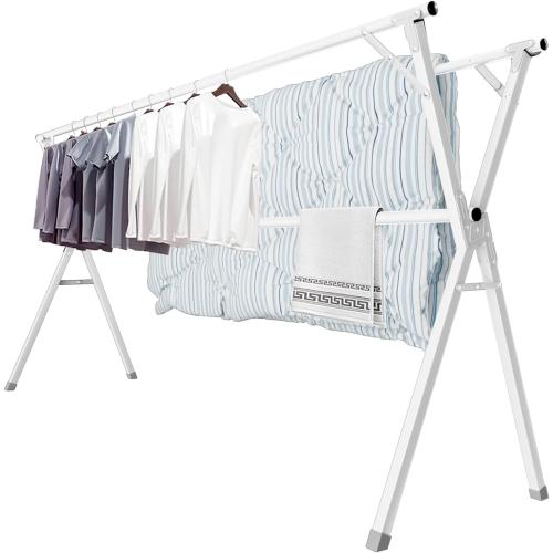 JAUREE 95 Inches Clothes Drying Rack, Drying Rack Clothing Folding Indoor Outdoor, Heavy Duty Stainless Steel Laundry Drying Rack, Foldable Portable Clothes Rack Garment Rack with 20 Hooks White