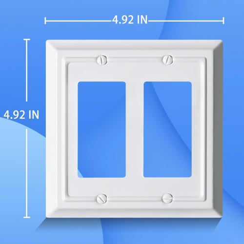 Metal Decorative Wall Plate, Electrical Outlet Covers,Light Switch Covers,Thick and Durable Mid Size 4.92'' x 4.92'' Switch Plate in Various Styles (Pure White, 2 Gang Decorator 2 PK)