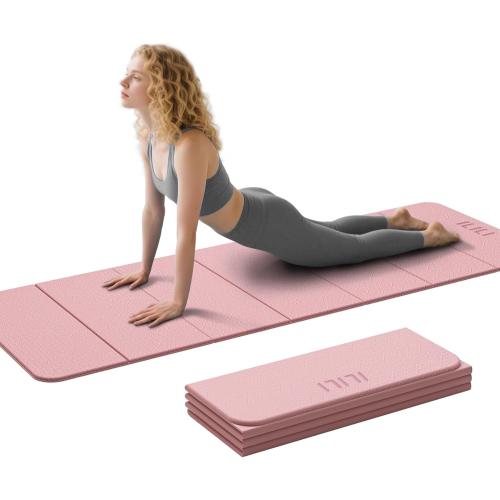 ILILI Foldable Yoga Mat 71 * 24 * 0.3 Inch | Lightweight TPE Non Slip Exercise Mat, Waterproof Portable Fitness Mat for Home Gym, Pilates, Stretching & Daily Workouts