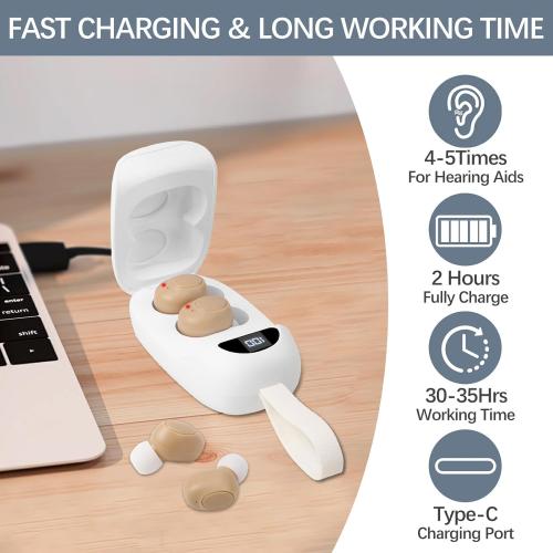 CIS Hearing Aids for Seniors, Rechargeable Hearing Aid with Noise Cancelling for Adults, Invisible Hearing Amplifiers with Charging Box, Easy to Carry