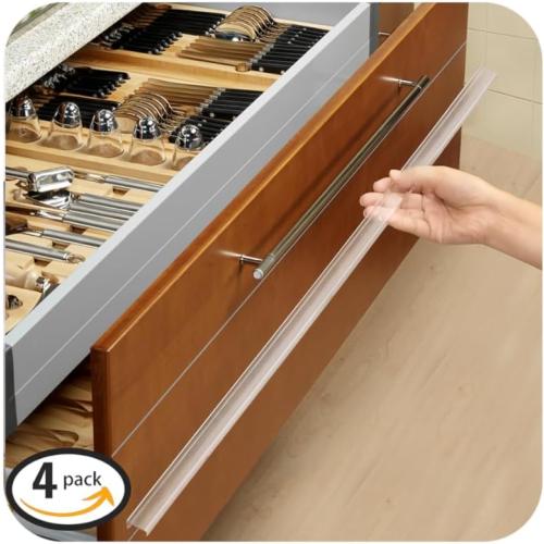 4pcs Size 3/4 thick 24  Cabinet Door Protector, Plastic Edge Protector Trash Drawer Protector Edge Guard, Slip on Protectors for Cabinets– 3/4 Thick, 24 Length, Prevent Wear, Chipping, Discoloration