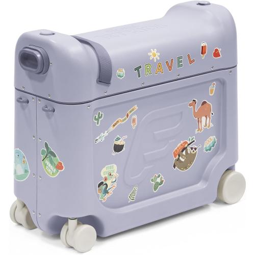 Stokke JetKids BedBox, Arctic Blue - Ride-On Suitcase for Kids 2-7 Years Old (up to 77 lbs) - Transforms Into Bed - Includes Mattress, Decorative Stickers & Adjustable Carrying Strap
