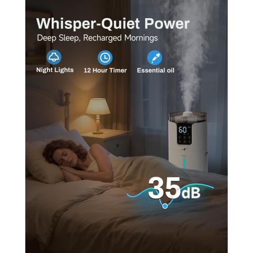 Humidifier Large Room, 4.2 Gal/16L Large Humidifier for 1500 sq.ft, 360° Nozzles Cool Mist Ultrasonic, Top Fill Tower Humidifiers for Bedroom Office Plant wholehouse with Extension Tube, Night Light