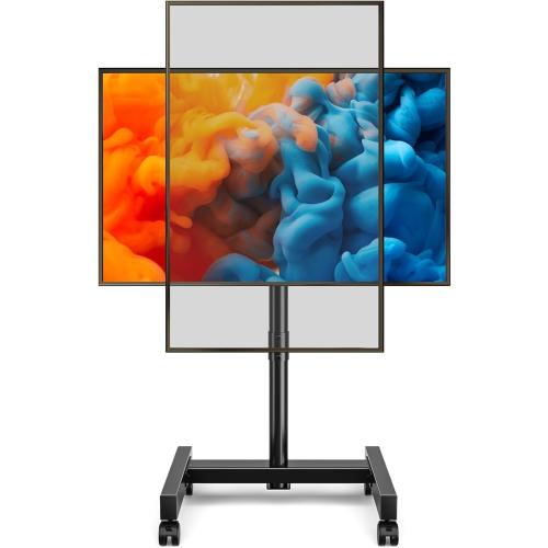 YOMT Mobile TV Cart Rolling TV Stand for 13-50 inch Screens, Tilting and Rotating Mount, Portrait to Landscape, Height Adjustable Portable TV Stand with Wheels Holds up to 44lbs Max VESA 200x200mm