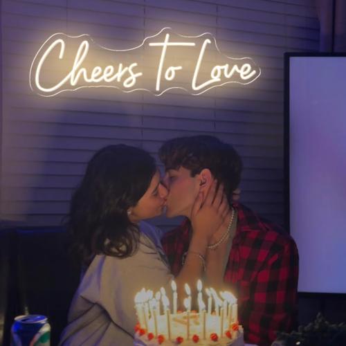 26X7.5 Inch Large Cheers to Love Neon Signs, USB Powered Lights Sign, LED Light Up Sign for Wall, Celebratory Decorations for Birthday, Engagement, Wedding Party, Warm White