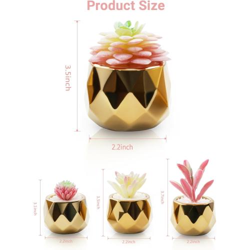 VIVERIE Mini Succulents Plants Artificial in Pots-Pink with Golden Ceramic, Christmas Small Fake Succulents Plants for Home Decor Indoor Christmas Decor for Women, Set of 4, Gifts for Mom