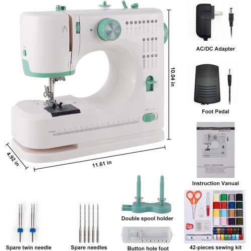 Twin Needles Sewing Machine, Double Needle and Double Thread, 16 Stitch Applications, Lightweight Household Electric Sewing Machine for beginners, with Foot Pedal, Light, Storage Drawer, Accessory Kit