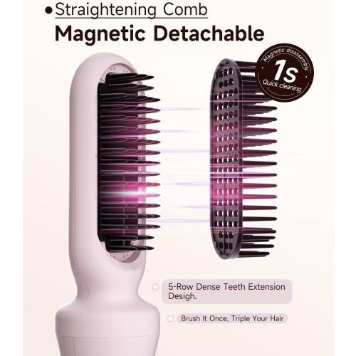 5 in 1 Auto Curling Iron Set with Interchangeable Barrels - 1, 1.25, 1.5 Curling Wand, Hair Crimper & Straightening Brush, Rotating Ceramic Curler, 3 Temp, Dual Voltage, Anti-Scald, Pink