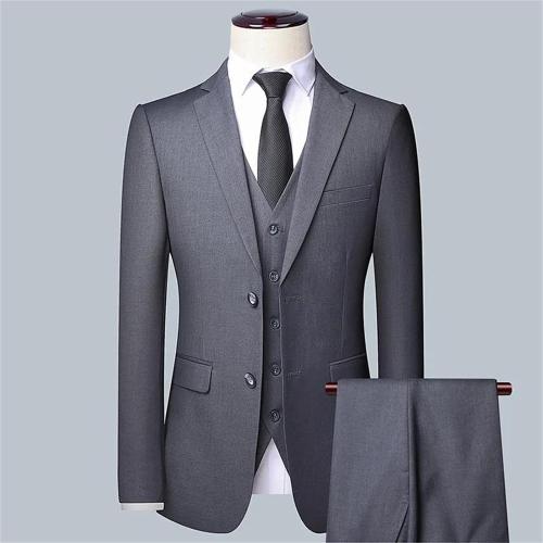 Size XL.  ..Men's Versatile Three-Piece Suit Set Jacket Vest Trousers Large Size Solid Shawl Lapel Blazer High Elasticity Outfit