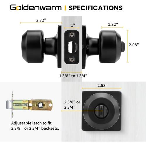 goldenwarm Black Door Knobs, Matte Black Privacy Door Knob Interior, Square Interior DoorKnobs for Bedroom, Bathroom, (6 Pack)