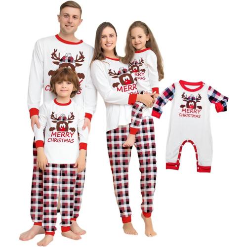 Size Medium Family Christmas Matching Sets Deer Checked Merry Christmas Outfits White