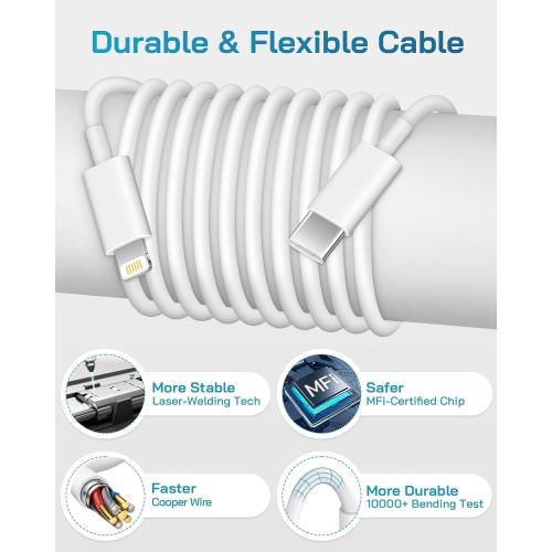 CXX Fast Charger for iPhone [3-Pack, MFi Certified], 20W USB-C PD Block with 6Ft Charging Cable Compatible with iPhone 14/13/12/11/Pro Max & iPad