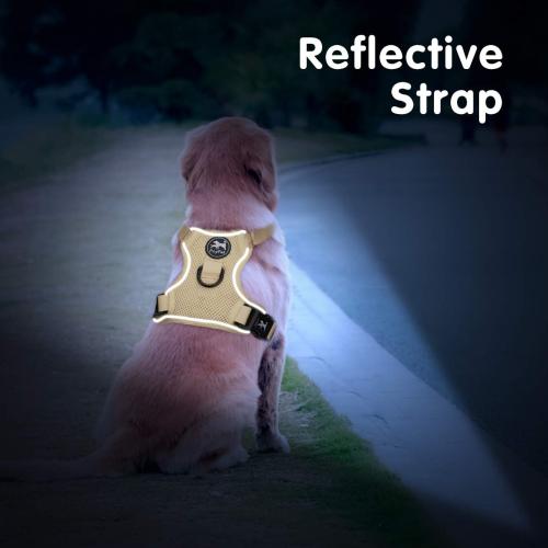 XL Khaki PoyPet Reflective Soft Breathable Mesh Dog Harness Choke-Free Double Padded Vest with Adjustable Neck and Chest(Khaki,XL)