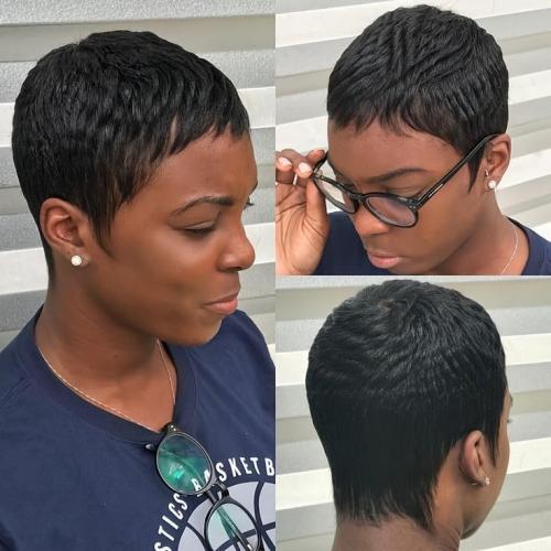 Short Pixie Cut Wig for Women 150% Density Virgin Human Hair Full Machine Made Short Layered Wigs with Bangs for Daily Wear Pixie Cut Straight Style Perfect for Summer 1B Color