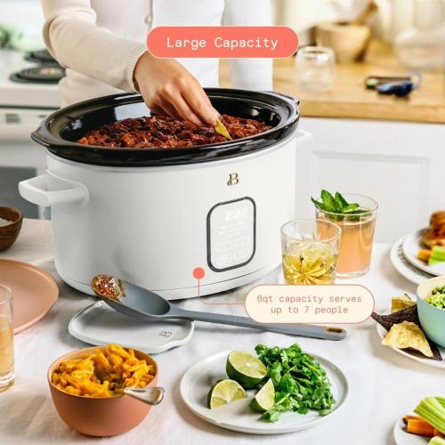 6 Qt Programmable Slow Cooker with Digital Timer, 5 Cooking Functions, Removable Ceramic Pot and Tempered Glass Lid, Dishwasher Safe (White Icing)