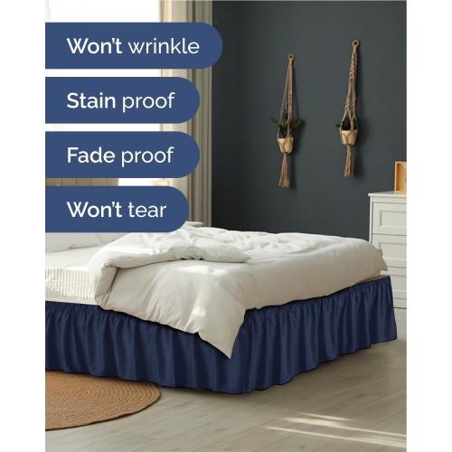 Wrap Around Dust Ruffle Bed Skirt, Queen Size - 14 Inch Drop, Navy Blue