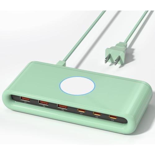 145W USB C Charging Station for Multiple Devices,6 Port USB C Hub Charger,Multi USB Charger Block for Laptop MacBook,HP,iPad,iPhone,Samsung,(Green, 145w)