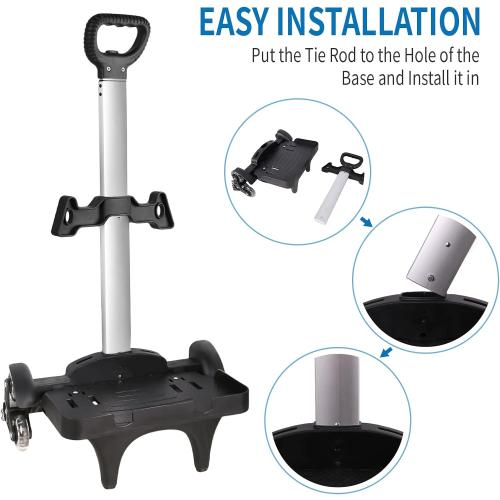 Backpack Trolley, Wheeled Cart Aluminum Alloy, Folding Trolley Cart for Schoolbag, 6 Wheels Luggage Cart with Edge Guard