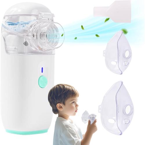 White and Blue Portable Nebulizer for Kids Adults: Rechargeable Mesh Nebulizer Portable Handheld - Nebulizer Machine for Travel & Home with 3 Modes - Nebulizer Mouthpiece/ 2 Mask