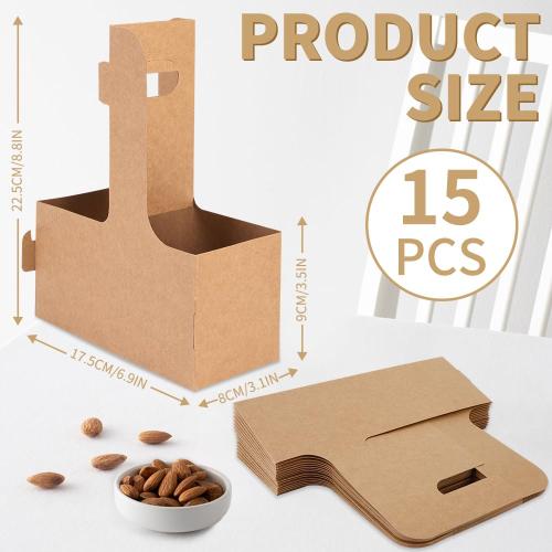 Bodaon 2 Cup Drink Carrier with Handle, 10 Pcs Cardboard Cup Holders, Disposable Drink Carriers for Delivery, Kraft Paper Coffee Cup Holder to Go, Take Out Cup Carriers for Hot/Cold Drinks