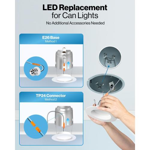Sunco Retrofit LED Recessed Lighting 6 Inch, Downlight Can Lights for Ceiling, Baffle Trim, 965 LM, 13W (120W Equivalent), 3000K Warm White, Dimmable, Damp Rated UL 4 Pack.