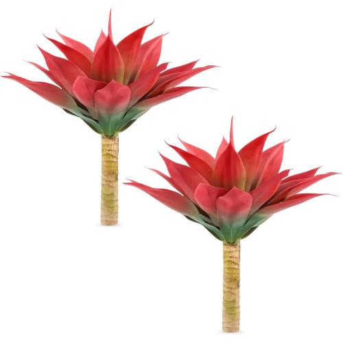 Velener Fall Fake Agave Artificial Plant, Red Fake Succulent Plant for Room Decor, Unpotted Faux Agave Stems Plant for Fall Outdoor/Indoor Decor, 18 inches, Set of 2