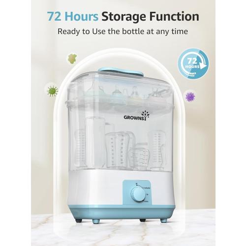 GROWNSY Bottle Sterilizer and Dryer, Electric Steam Baby Bottle Sterilizer, Bottle Sanitizer for Baby Bottles & Pacifiers, Breast Pump Parts Blue