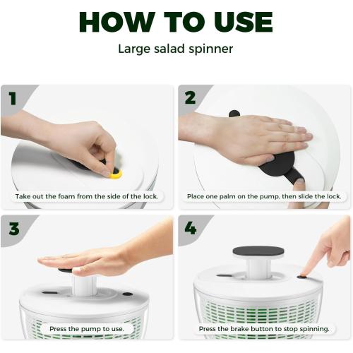 Kitexpert Effective Large Salad Spinner 6.3 Qt,Easy to use pro Pump Spinner with Bowl, One-Handed Pump Dishwasher Safe Multiple Use Spinner-Black