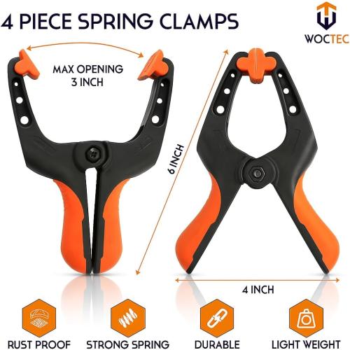 6 Inch Heavy Duty Plastic Spring Clamps for Woodworking, 4 Pack