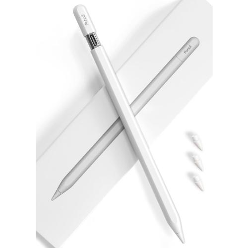 Pencil USB-C for iPad(2018-2025): Slide-Switch, Hidden-Port Stylus with Tilt Sensitivity & Palm Rejection. Compatible with iPad(6-11th), Mini(5-7th), Pro 11/12.9/13(M4/M5), Air(3-5th/M2/M3)