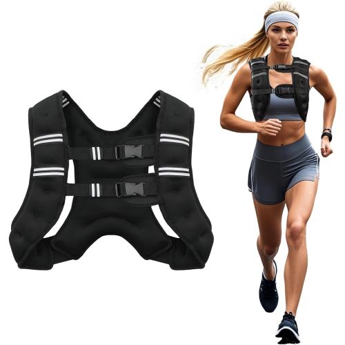 Black Weighted Vest, Weight Vest for Men Women, Body Weight Vests Adjustable with Reflective Stripe for Strength Training, Running, Training Workout, Jogging, Walking